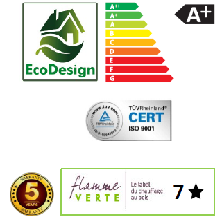 Poêle à bois en acier Panadero Bornéo 6,7kW 78m² A+